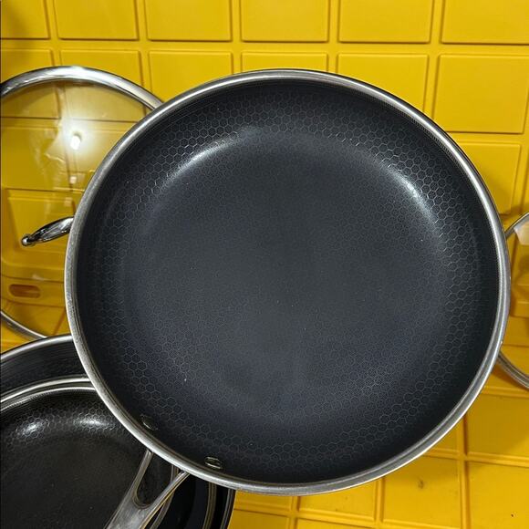 HEXCLAD 7-Piece Nonstick Stainless Steel Frying Pan Set 8 10 12- Lids Wok $600 - Picture 5 of 10